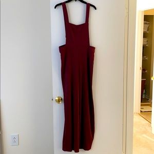 Burgundy velvet overalls